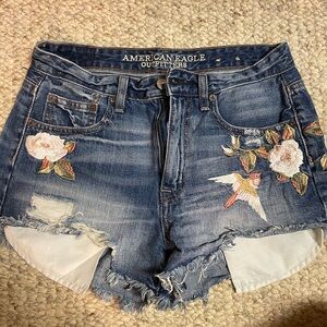 American Eagle outfitters, vintage hi-rise festival, denim flower embroidery